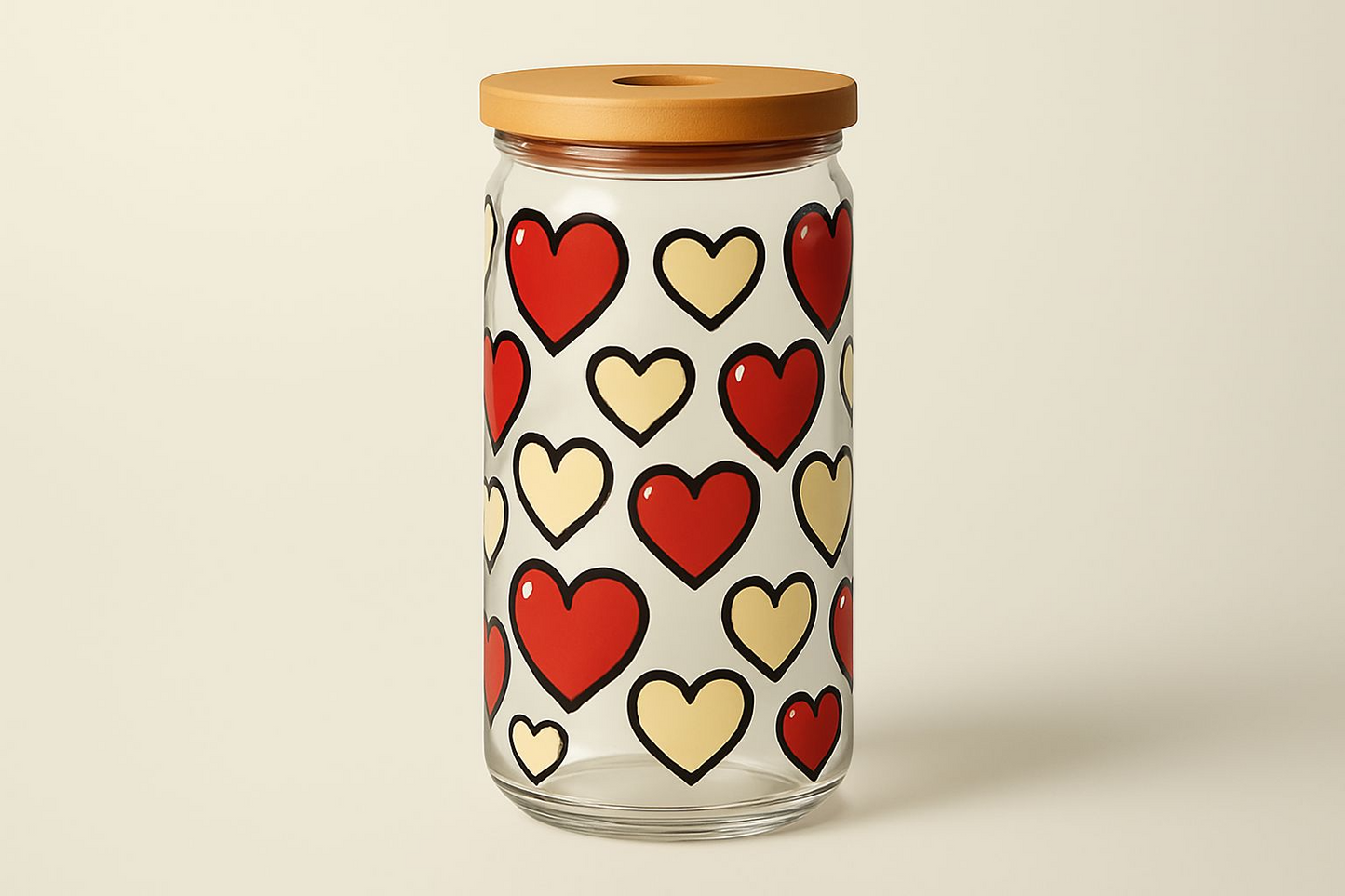 16oz Cartoon Heart Libby Can Glass – Handmade with Love