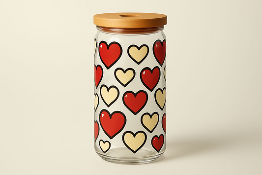 16oz Cartoon Heart Libby Can Glass – Handmade with Love